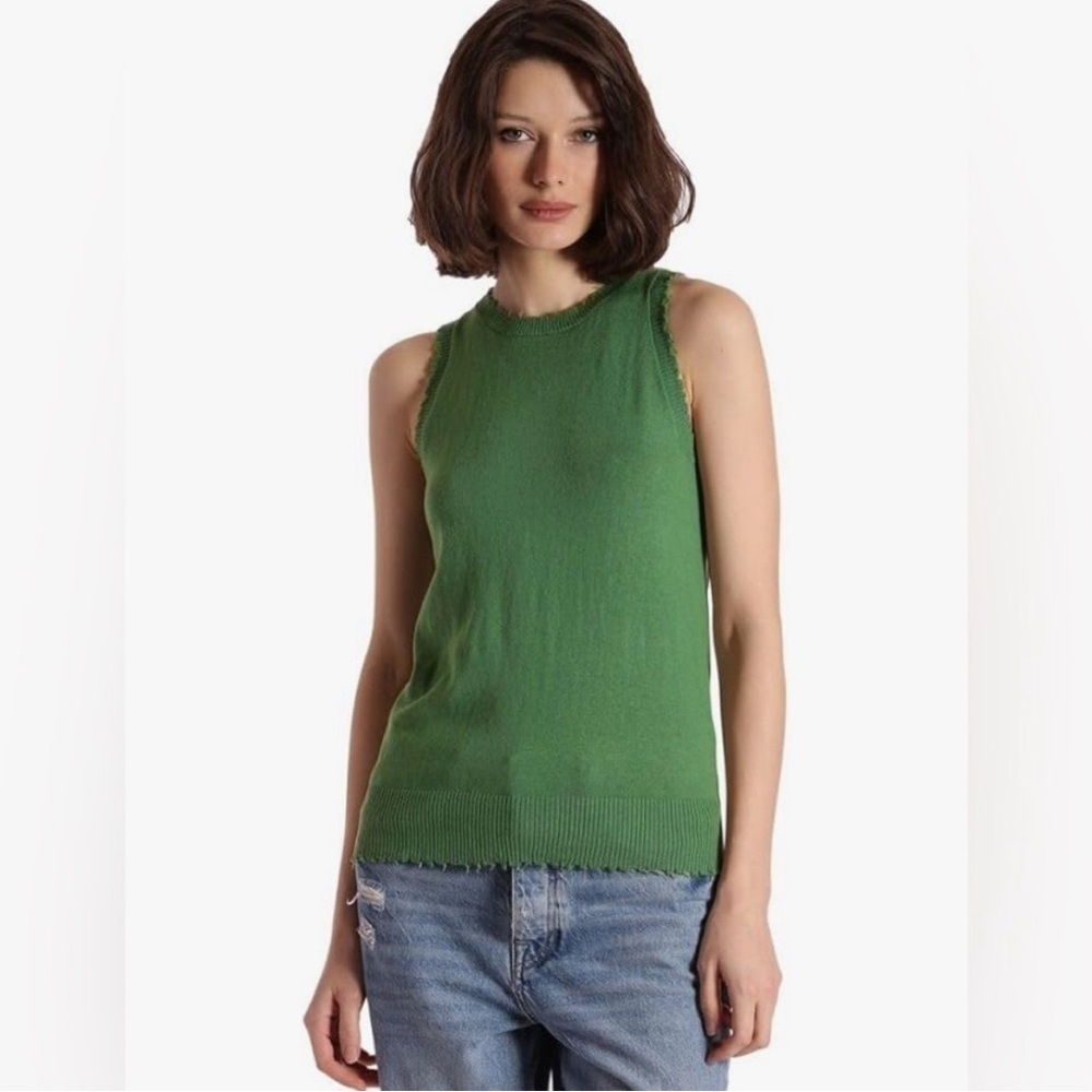 Minnie Rose cashmere and cotton frayed tank - Picture 2 of 11